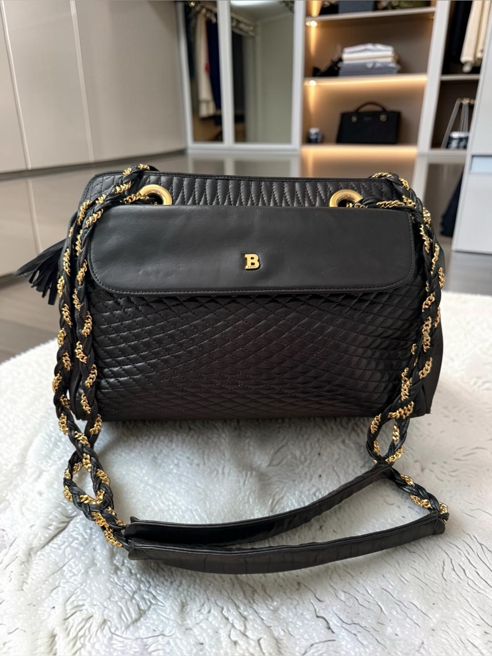 Vintage Bally Quilted Leather Chain Shoulder Bag